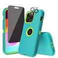 thumbnail image 1 of Xhy for iPhone 15 Pro Case with Privacy Screen and Lens Protector Military Grade Heavy Duty 3 in 1 Shockproof Armor iPhone 15 Pro 6.1 inch 2023 Phone - Green+Yellow, 1 of 8
