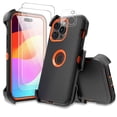 thumbnail image 1 of Xhy for iPhone 15 Pro Case with Screen and Lens Protector and Belt Clip Holster Military Grade Heavy Duty 3 in 1 Shockproof Armor iPhone 15 Pro 6.1 inch 2023 Phone - Black+Orange, 1 of 10