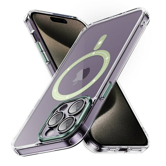 Xhy iPhone 15 Pro Magnetic Case Compatible with Magsafe Shockproof Non-Yellowing Crystal Clear Phone Case for iPhone 15 Pro 6.1 Inch Green