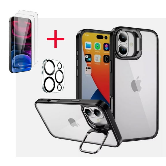 Xhy iPhone 16 Case with Privacy Screen and Lens Protector Heavy Duty Protection Clear Case for lPhone 16 6.1 inch 2024 Phone - Black