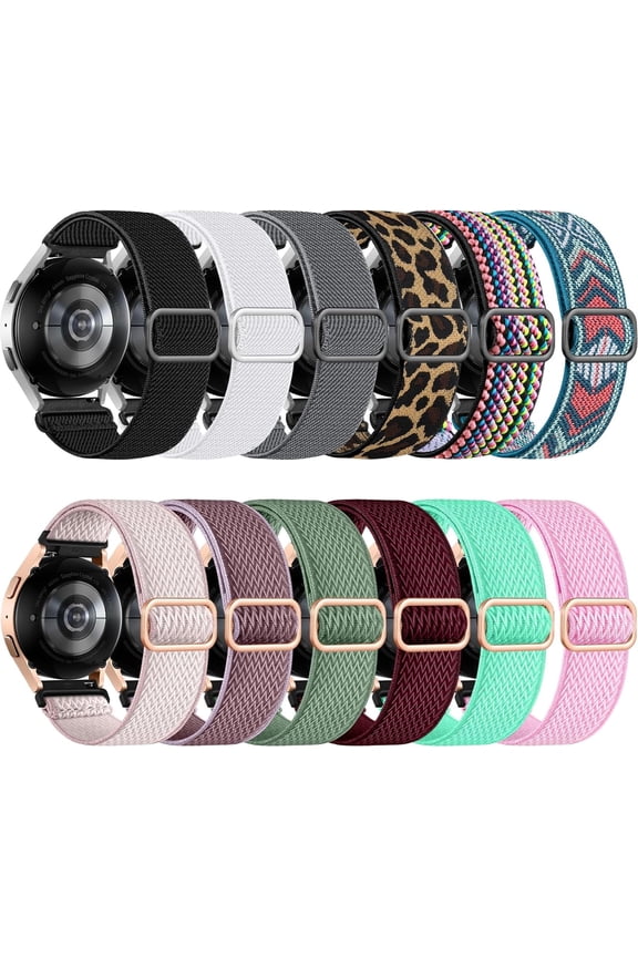 12 Pack Stretchy Bands Compatible with Samsung Galaxy Watch 7 6 5 4 FE 40mm 44mm Band, Galaxy 5 Pro 45mm, 6 Classic 47mm 43mm, 4 Classic 46mm 42mm, Active 2, 20mm Elastic Watch Strap for Women