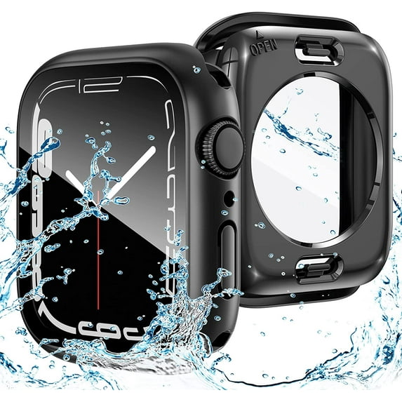 XiHAMA 2 in 1 Waterproof Case Compatible with Apple Watch Series 9 8 7 Screen Protector 45mm, 360 Protective Glass Face Cover Hard PC Bumper + Back Frame Compatible with iWatch Accessories 41 mm