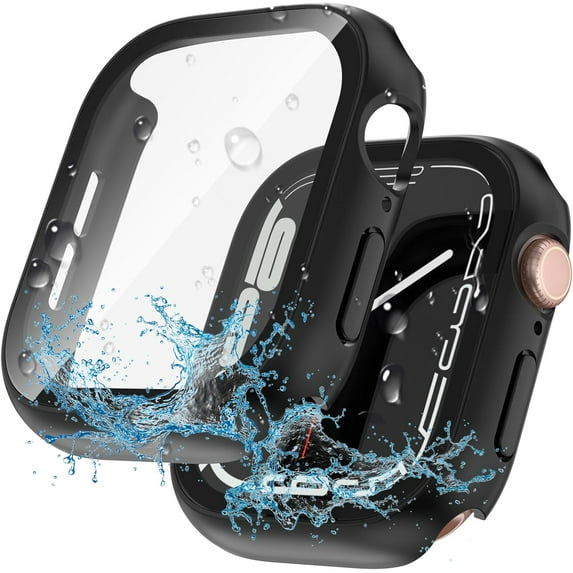 XiHAMA 2 in 1 Waterproof Case Compatible with Apple Watch Screen Protector 40mm 46mm 41mm 42mm Series 4 5 6 SE/SE 2nd Gen Accessories Built-in Tempered Glass Film Face Protective & PC Bumper Cover