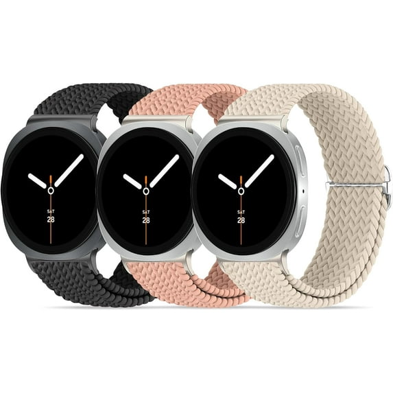 XiHAMA 3 Pack Braided Stretchy Bands Compatible with Samsung Galaxy Watch 8 Band 40mm 44mm/Galaxy Watch 8 Classic 46mm, Adjustable Soft Nylon Solo Loop Elastic Sport Strap Wristband for Women Men
