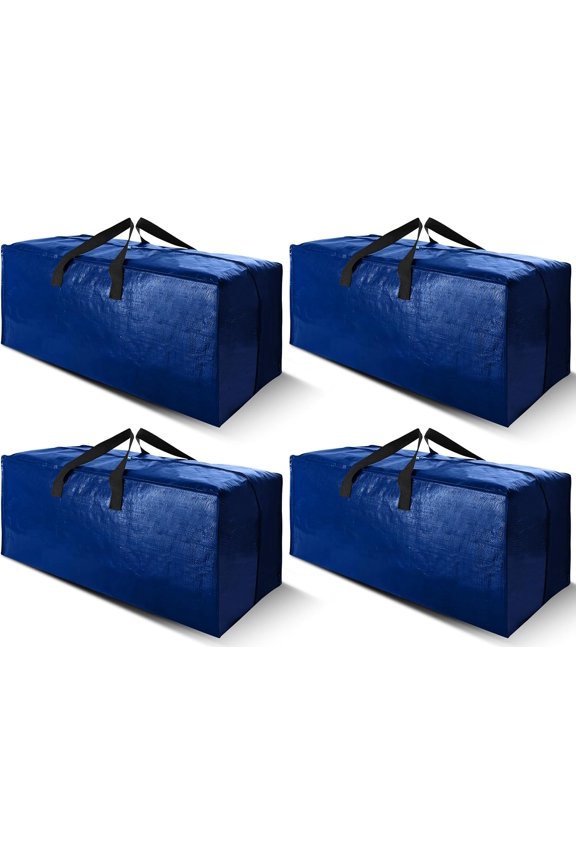 4 Pack Heavy Duty Extra Large Moving Bags with Backpack Straps - Strong Handles & Zippers, Storage Totes For Space Saving, Fold Flat, Alternative to Moving Box