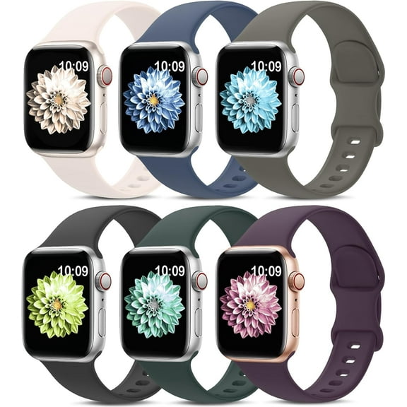 XiHAMA 6 Pack Sport Bands Compatible with Apple Watch Band 38mm 40 41 42 44 45 49 46,Silicone Waterproof Strap Compatible with iWatch Apple Watch Series 10 9 Ultra 8 7 6 5 4 3 2 1 SE Women Men