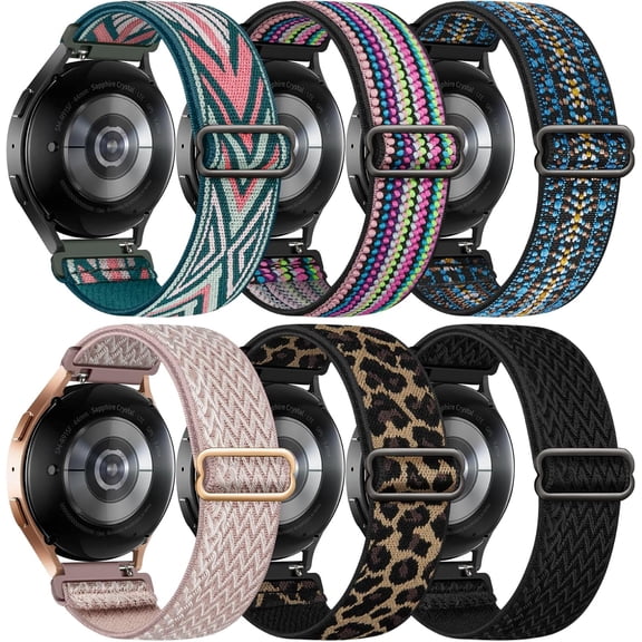 XiHAMA 6 Pack Stretchy Bands Compatible with Samsung Galaxy Watch 7 6 5 4 40mm 44mm/Galaxy Watch Classic 42mm 46mm 43mm 47mm/Galaxy 5 Pro 45mm/Active 2, 20mm Elastic Nylon Sport Strap for Men Women