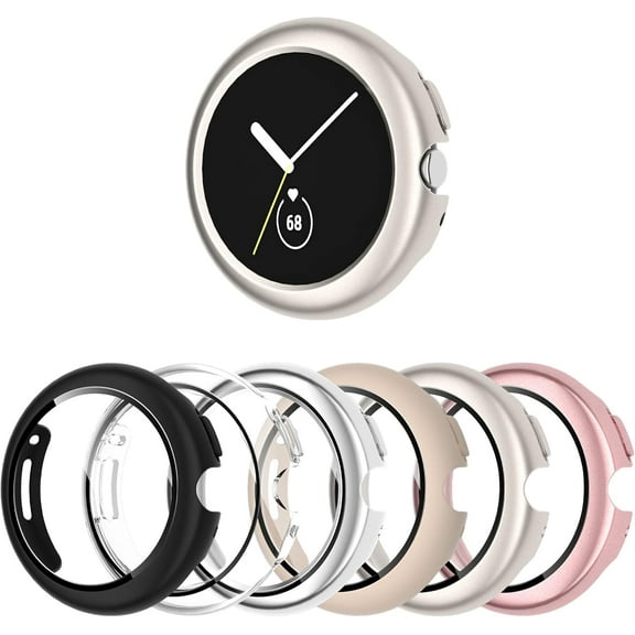 XiHAMA Case Compatible with Google Pixel Watch 2 (2023 New)/Google Pixel Watch, [6-Pack] Hard PC Shockproof Bumper Cover with Tempered Glass Screen Protector