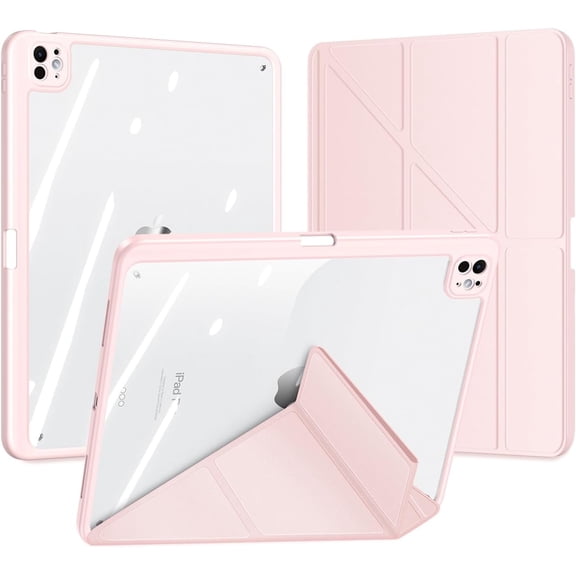 XiHAMA Case Compatible with iPad Pro 13-inch (M4, 2024 Release), Slim Folding Folio Clear Transparent Back Shell with Auto Wake/Sleep & Horizontal/Vertical Stand & Built-in Pencil Holder