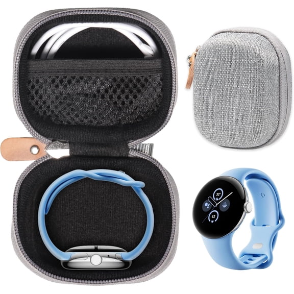 XiHAMA Case Compatible with Google Pixel Watch 2, Pixel Watch, with mesh Pocket for Charger (Gray)
