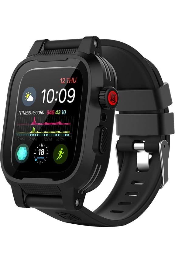 Compatible with Apple Watch 44mm Screen Protector Waterproof Case[IP68],Impact Resistant/Rugged 1Row Perforated Soft Band for Watch Series 6/5/4/SE 44mm
