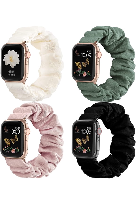 Compatible with Apple Watch Band Scrunchie 38mm 40mm 41mm 42mm 44mm 45mm 46mm Cute Printed Elastic Solo Loop Bands Women Bracelet Strap for iWatch Series 10 9 8 7 6 5 4 3 2 1 SE