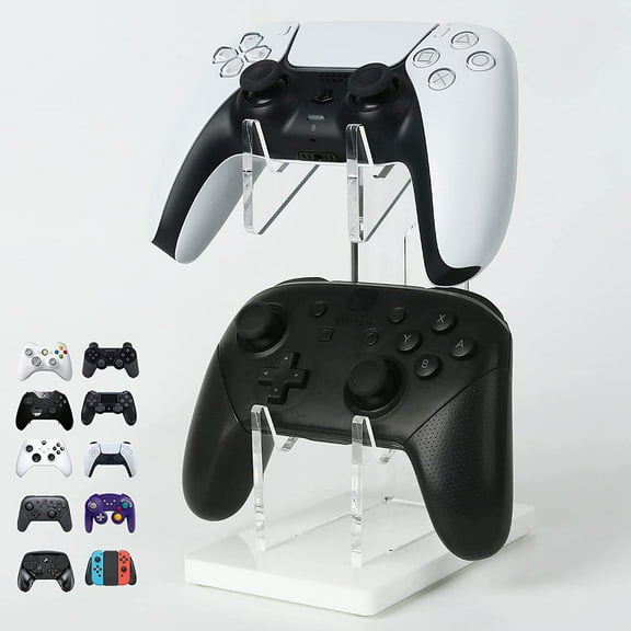XiHAMA Controller Holder 2 Tier Universal Acrylic Display Stand Accessories Gaming Desk Decor Stuff Gamer Gifts Compatible with Xbox Series XS PS5 PS4 etc, Switch Pro and Almost All Controller
