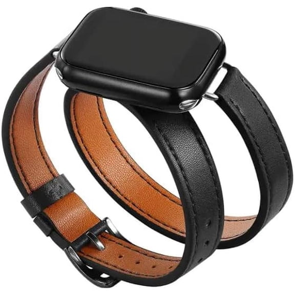 XiHAMA Double Watch Band Compatible with Apple Watch, 38mm/40mm/41mm or 42mm/44mm/45mm, Genuine Leather Slim Wrap Strap for Series 10 9 8 7 6 SE 5 4 3 2 1