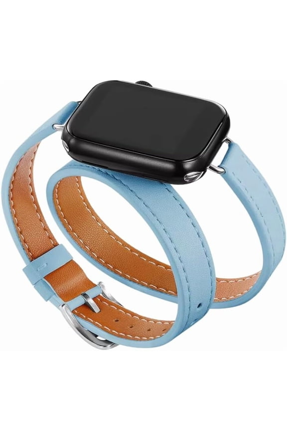 Double Watch Band Compatible with Apple Watch, 38mm/40mm/41mm or 42mm/44mm/45mm, Genuine Leather Slim Wrap Strap for Series 10 9 8 7 6 SE 5 4 3 2 1