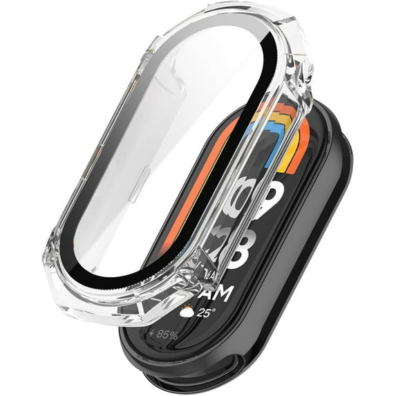XiHAMA Hard Protective Case with Tempered Glass Screen Protector Compatible with Xiaomi Smart Band 10/10 NFC/10 Ceramic/9 Ceramic/8, PC Ultra-Thin All-Around Cover for Mi Band 8 NFC