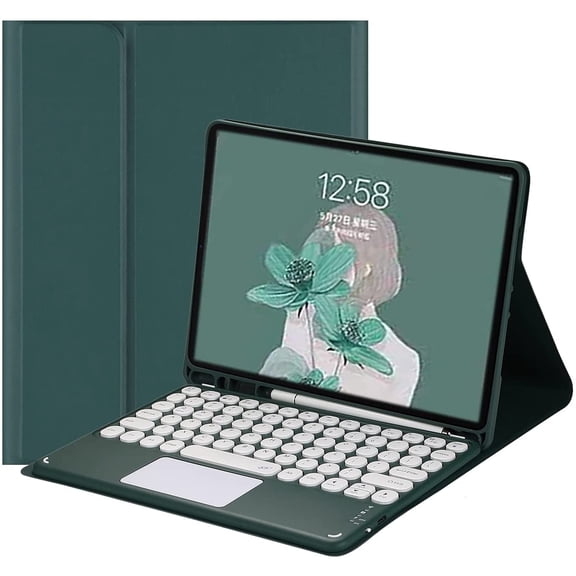 XiHAMA Keyboard Compatible with Galaxy Tab S6 Lite 10.4 inch 2022/2020 Model SM-P610/P613/P615/P619, Touchpad Detachable Keyboard Cute Round Key Color Keyboard Cover (DarkGreen)
