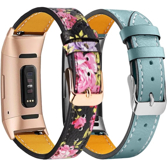 XiHAMA Leather Bands Compatible with Fitbit Charge 4/Charge 3, Replacement Accessories Wristband Straps for Women