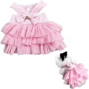 XiHAMA Rabbit Dress Bunny Costume Clothes Skirt Daily Wear Cloth for Small Cat Dog Puppy Chinchilla Guinea Pig, Small Animal Dress for Party Photo Striped Pink,XS