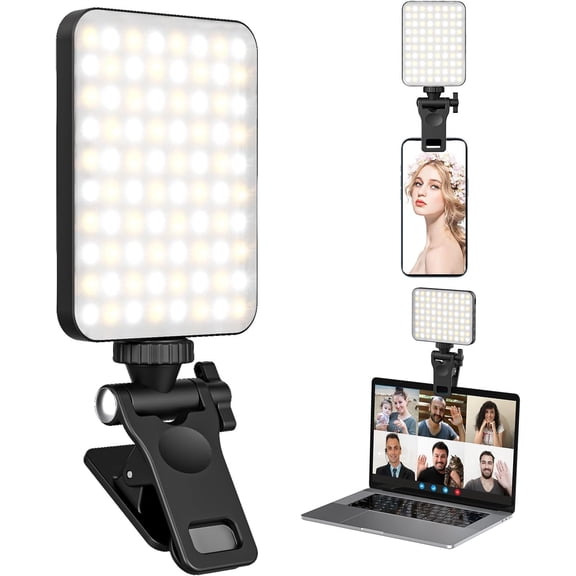 XiHAMA Rechargeable Selfie Light, Clip Fill Light for Phone Laptop Tablet Portable Light for Video Conference Live Streaming Zoom Call Makeup Picture (Black)