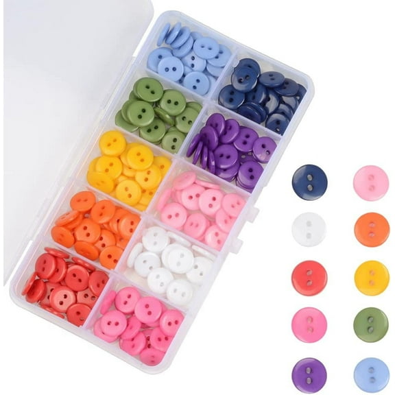 XiHAMA Round Sewing Buttons (10mm) - 10 Color Resin Buttons for Children Sweater, Shirt, DIY Craft - Clothing Fasteners for Crafts - Pack of 200 Pcs