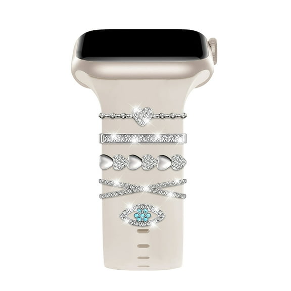 XiHAMA Silicone Watch Band Charms Compatible with Apple Watch Bands for Women 40mm 38mm 41mm 42mm, Soft Silicone Band With Decorative Apple Watch Charms for iWatch Series 10 9 8 7 6 5 4 3 2 1 SE