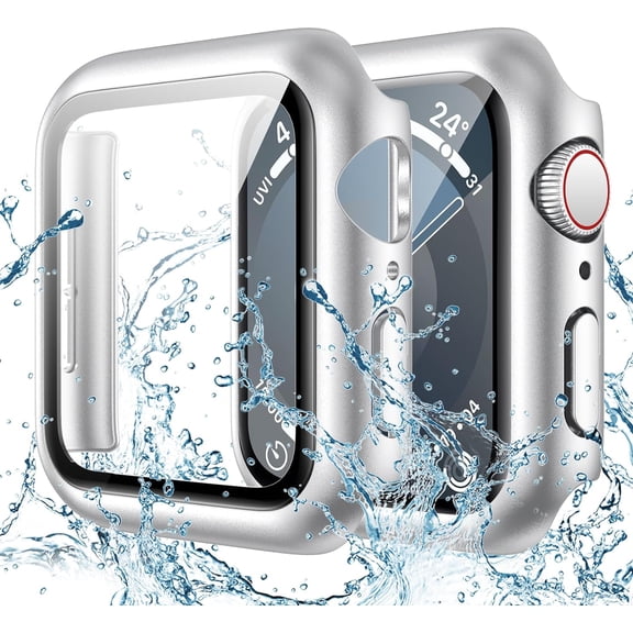 XiHAMA Waterproof Case Compatible with Apple Watch SE (2nd Gen) Series 6 5 4 Screen Protector, Tempered Glass Hard PC Bumper Face Cover