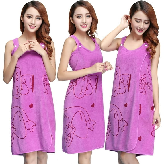 XiHAMA Womens Wearable Bath Towel, Soft Quick-Drying Bathtub Shower Dress Microfiber Body Wrap Skirt for Spa Sauna Beach (Thin-purple)