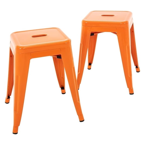 XiHuaZhaoChen 18 Inch Industrial Metal Stools Set of 2,Short Stackable Classroom Stools,Backless Metal Dining Chairs for Indoor Outdoor Kitchen (Orange)