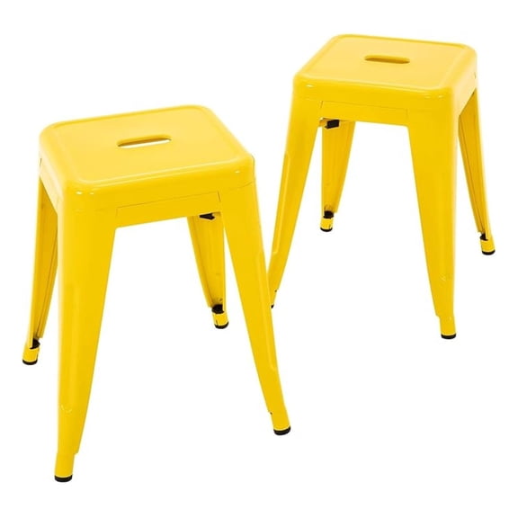 XiHuaZhaoChen 18 Inch Industrial Metal Stools Set of 2,Stackable Classroom Kitchen Short Stools,Backless Metal Dining Chairs for Indoor Outdoor (Yellow)