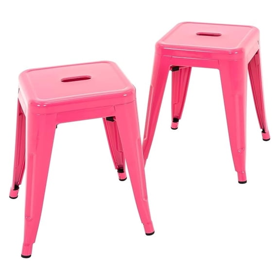 XiHuaZhaoChen 18 Inch Industrial Metal Stools Set of 2,Stackable Classroom Stools,Backless Metal Dining Chairs for Indoor Outdoor,Kitchen Short Stools (Hot Pink)