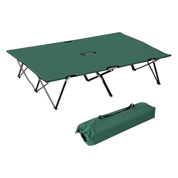 XiHuaZhaoChen 2 Person Folding Camping Cot for Adults, 50" Extra Wide Outdoor Portable Sleeping Cot with Carry Bag, Elevated Camping Bed, Beach Hiking, Green