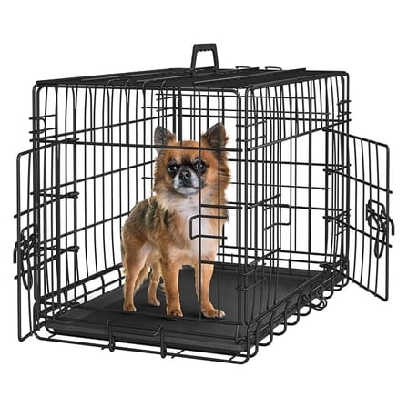 XiHuaZhaoChen 24 inch Dog Crate Double Door w/Divider for Puppy Collapsible Metal Crate with Removable Tray Wire Kennel Pet Crate for Small Dogs Portable Travel Cage, Black