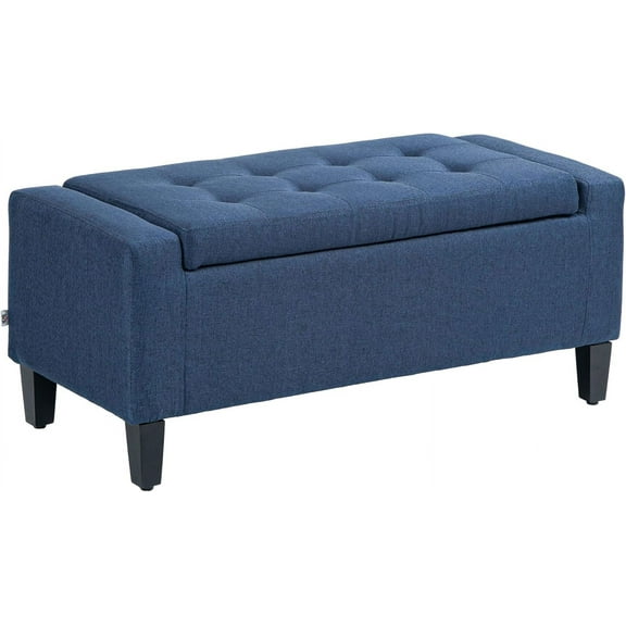 XiHuaZhaoChen 36" Ottoman with Storage, Storage Ottoman Bench with Lift Top and Rubberwood Legs, Linen Upholstered Entryway Bench with Seating for Living Room, Bedroom, Holds up to 330 lb, Dark Blue