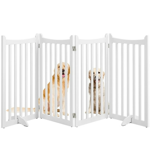 XiHuaZhaoChen  4-Panel Wooden Dog Fence with 2 Support Feet Folding Dog Gate for Indoor, Stairs, Doorway, Halls, Kitchen Wooden Pet Barrier,White