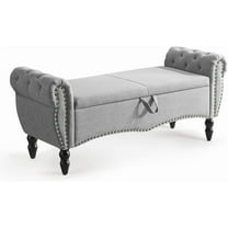XiHuaZhaoChen 51.75" Storage Ottoman Bench for Living Room, Modern Bedroom Bench with Rolled Arm Upholstered End of Bed Bench Shoe Storage Bench Indoor Bench with Wood Legs Entryway Bench,Grey, Linen
