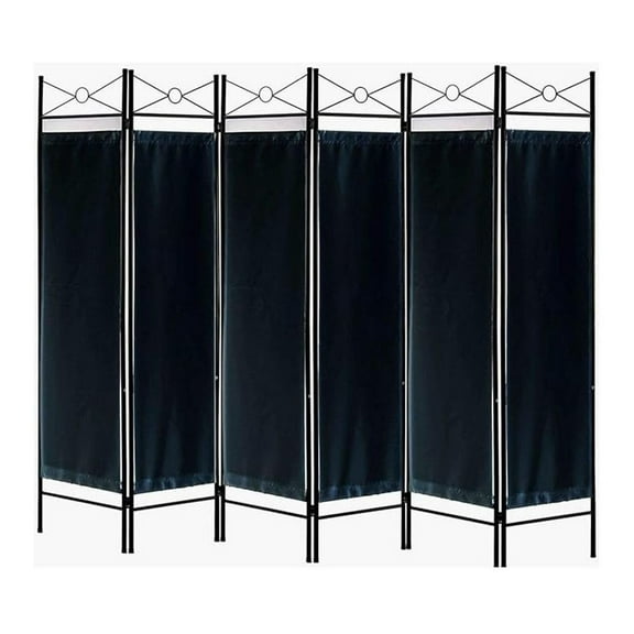 XiHuaZhaoChen 6 Panel Metal and Woven Fabric Room Divider with Two Way Hinges Black Color