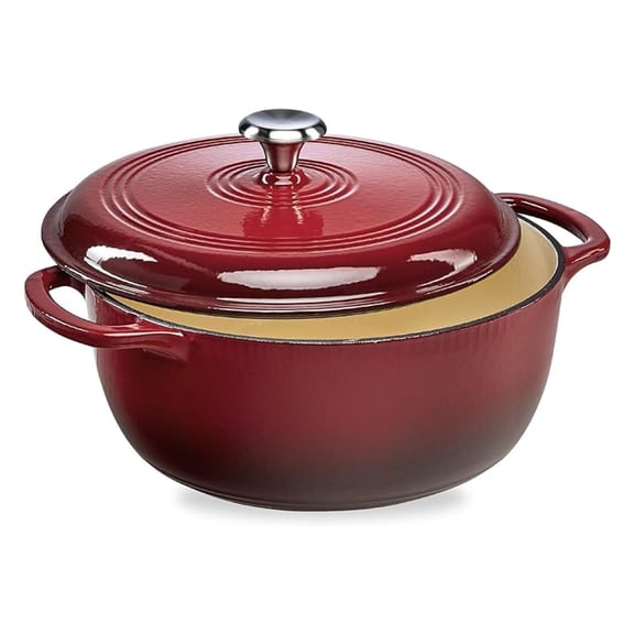 XiHuaZhaoChen 6 Quart Enamel Cast-Iron Round Dutch Oven,Family Style Heavy-Duty Pre-Seasoned Cookware for Home,Kitchen,Dining Room,Oven Safe w/Lid,Dual Handles,Red