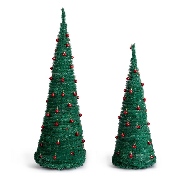 XiHuaZhaoChen 6FT 5FT Artificial Pop Up Christmas Tree with Red Ball Ornaments for for Home Office Store Holiday Deco,Party