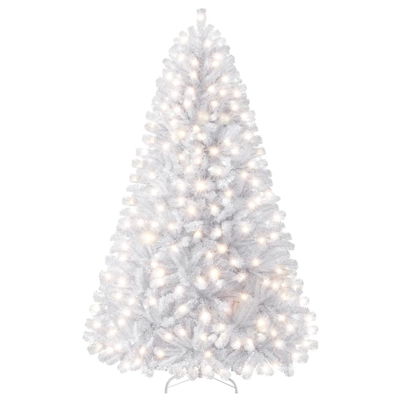 XiHuaZhaoChen 6ft Pre-lit Spruce Artificial Hinged Christmas Pine Tree Prelighted Holiday Xmas Tree for Home Party Decoration with 300 Warm White Lights and 818 Branch Tips, White