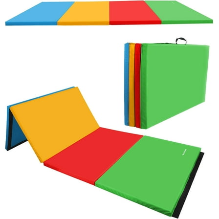 XiHuaZhaoChen 6x4 Feet 4-Panel Folding Gymnastics Mat – 2-Inch Thick Pad with Vinyl Surface and Carrying Handles for Tumbling, Yoga, Pilates, Home Workouts, and Martial Arts,Multi-Color