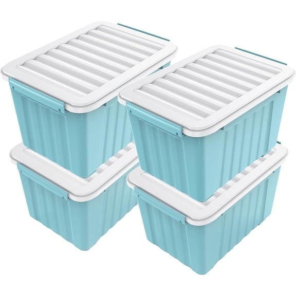 XiHuaZhaoChen 72 Quart Plastic Storage Bin, Stackable and Nestable Storage Boxes with Lids and Secure Latching Buckles, Large Storage Container (Blue, 72Quart-4Pack)