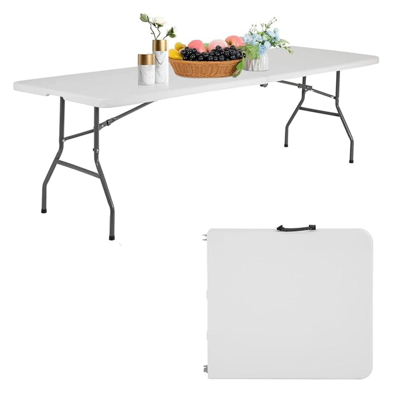 XiHuaZhaoChen,8FT Folding Table,Portable Plastic Table with Carry ...