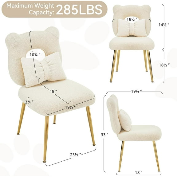 XiHuaZhaoChen Armless Upholstered Chair for Makeup Vanity, Cute Sherpa Accent Chair for Living Room, Bedroom, Dressing Room, Vanity Stool Chair with Back, Gold Legs, IvoryWhite