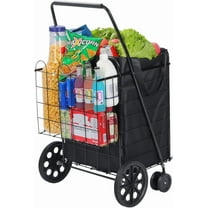 XiHuaZhaoChen Cart on Wheels with Removable Liner, Folding Shopping Cart,Heavy Duty Shopping Carts for Groceries,360° Rolling Laundry Cart,Black