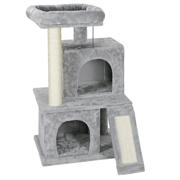 XiHuaZhaoChen Cat Tower Multi-Level Durable Cat Scratching Post & Cozy Fun Cat Jumping Platform Space Saving Cat Condo Pet Play House for Indoor Cats,34",Gray