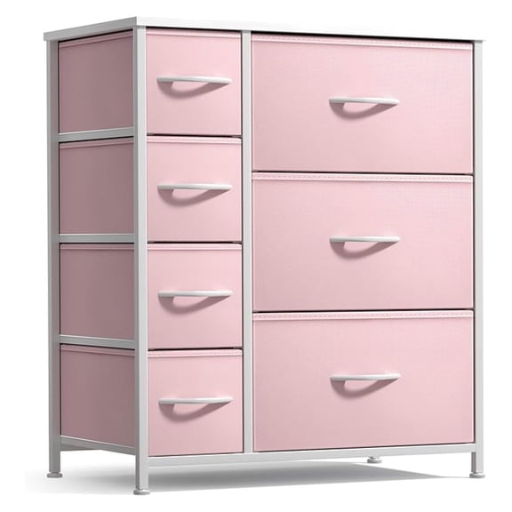 XiHuaZhaoChen Dresser with 7 Drawers,Furniture Storage Chest for Kid’s,Teens,Bedroom,Nursery,Playroom,Clothes,Toys,Steel Frame,Wood Top,Tie-dye Fabric Bins (7-Drawer,Pastel Pink)