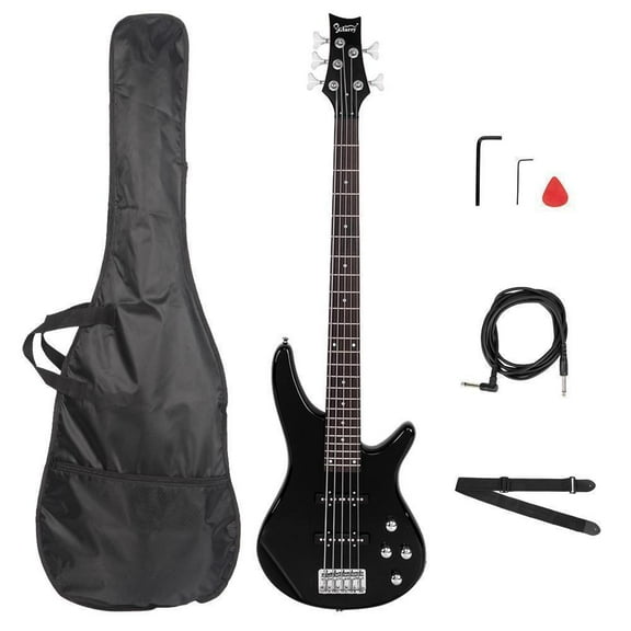 XiHuaZhaoChen Electric Bass Guitar Full Size 5 String Exquisite Stylish Bass with Power Line, Bag and Wrench Tool ,Black