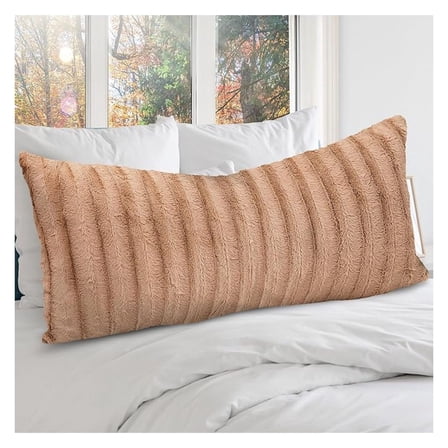 XiHuaZhaoChen Faux Fur Long Body Pillow,Accent Throw Pillow for Bed and Couch,Decorative Lumbar Pillow with Insert,Sand (18" x 40")
