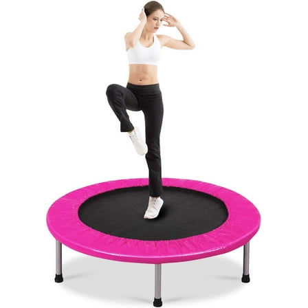 XiHuaZhaoChen Foldable Rebounder Trampoline for Adults, Stable & Quiet Small Exercise Trampoline with Safety Pad, Indoor Outdoor Mini Fitness Trampoline for Adults,38" x 38" x 7.5",Pink